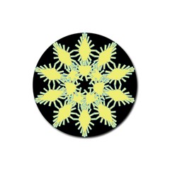 Yellow Snowflake Icon Graphic On Black Background Rubber Round Coaster (4 Pack)  by Nexatart