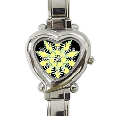 Yellow Snowflake Icon Graphic On Black Background Heart Italian Charm Watch by Nexatart