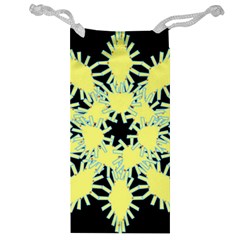 Yellow Snowflake Icon Graphic On Black Background Jewelry Bag by Nexatart