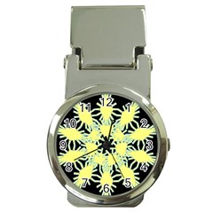 Yellow Snowflake Icon Graphic On Black Background Money Clip Watches by Nexatart