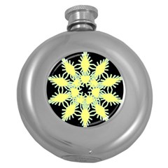 Yellow Snowflake Icon Graphic On Black Background Round Hip Flask (5 Oz) by Nexatart