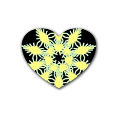 Yellow Snowflake Icon Graphic On Black Background Rubber Coaster (heart)  by Nexatart