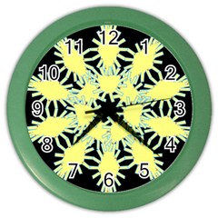 Yellow Snowflake Icon Graphic On Black Background Color Wall Clocks by Nexatart