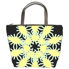 Yellow Snowflake Icon Graphic On Black Background Bucket Bags by Nexatart