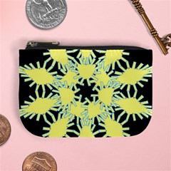 Yellow Snowflake Icon Graphic On Black Background Mini Coin Purses by Nexatart