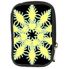 Yellow Snowflake Icon Graphic On Black Background Compact Camera Cases by Nexatart