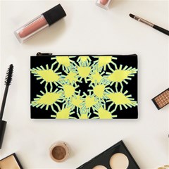 Yellow Snowflake Icon Graphic On Black Background Cosmetic Bag (small)  by Nexatart