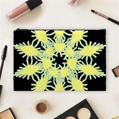 Yellow Snowflake Icon Graphic On Black Background Cosmetic Bag (large)  by Nexatart