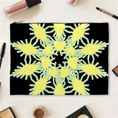 Yellow Snowflake Icon Graphic On Black Background Cosmetic Bag (xl) by Nexatart