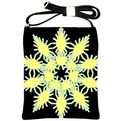 Yellow Snowflake Icon Graphic On Black Background Shoulder Sling Bags by Nexatart