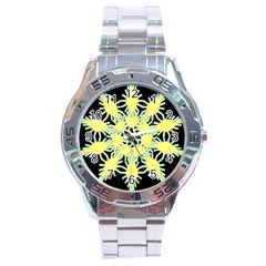 Yellow Snowflake Icon Graphic On Black Background Stainless Steel Analogue Watch by Nexatart