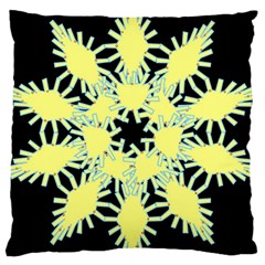 Yellow Snowflake Icon Graphic On Black Background Large Cushion Case (two Sides) by Nexatart