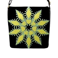 Yellow Snowflake Icon Graphic On Black Background Flap Messenger Bag (l)  by Nexatart