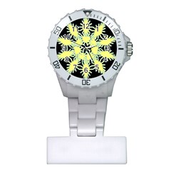 Yellow Snowflake Icon Graphic On Black Background Plastic Nurses Watch by Nexatart