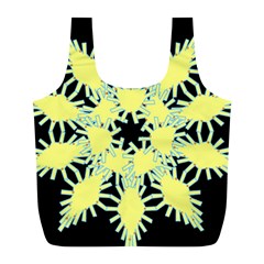 Yellow Snowflake Icon Graphic On Black Background Full Print Recycle Bags (l)  by Nexatart