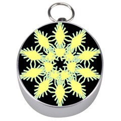 Yellow Snowflake Icon Graphic On Black Background Silver Compasses by Nexatart