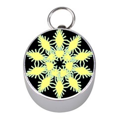 Yellow Snowflake Icon Graphic On Black Background Mini Silver Compasses by Nexatart