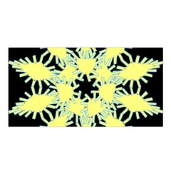 Yellow Snowflake Icon Graphic On Black Background Satin Shawl by Nexatart