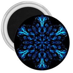 Blue Snowflake On Black Background 3  Magnets by Nexatart