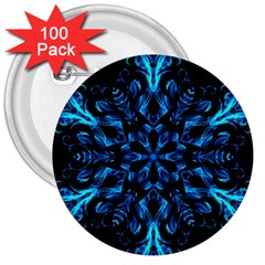 Blue Snowflake On Black Background 3  Buttons (100 Pack)  by Nexatart