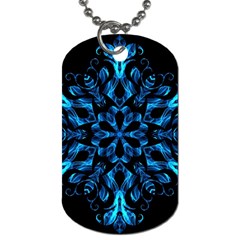 Blue Snowflake On Black Background Dog Tag (one Side) by Nexatart