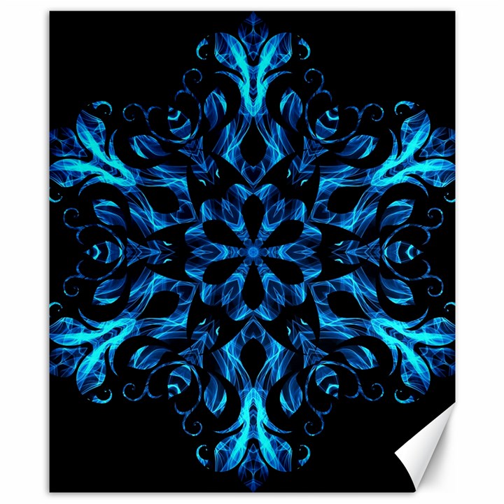 Blue Snowflake On Black Background Canvas 8  x 10 