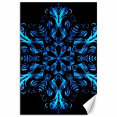 Blue Snowflake On Black Background Canvas 12  X 18   by Nexatart