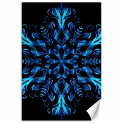 Blue Snowflake On Black Background Canvas 24  X 36  by Nexatart