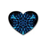 Blue Snowflake On Black Background Heart Coaster (4 pack)  Front