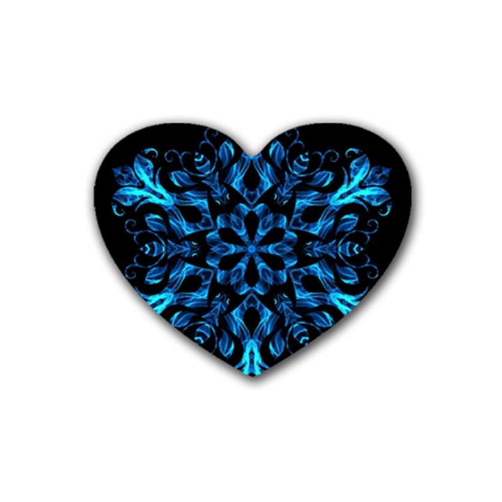 Blue Snowflake On Black Background Heart Coaster (4 pack) 