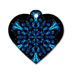 Blue Snowflake On Black Background Dog Tag Heart (one Side) by Nexatart