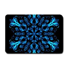 Blue Snowflake On Black Background Small Doormat  by Nexatart