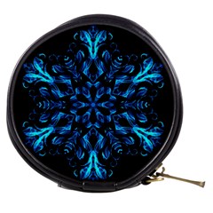 Blue Snowflake On Black Background Mini Makeup Bags by Nexatart