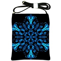 Blue Snowflake On Black Background Shoulder Sling Bags by Nexatart