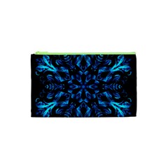 Blue Snowflake On Black Background Cosmetic Bag (xs) by Nexatart