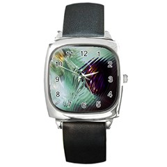 Out Of Time Glass Pearl Flowag Square Metal Watch by Nexatart