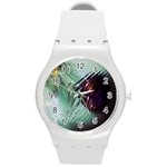 Out Of Time Glass Pearl Flowag Round Plastic Sport Watch (M) Front