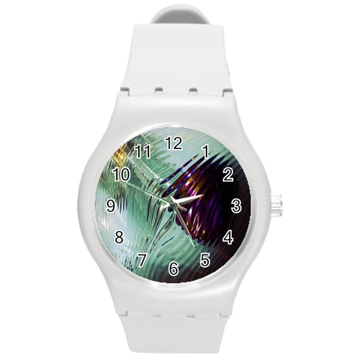 Out Of Time Glass Pearl Flowag Round Plastic Sport Watch (M)