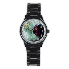 Out Of Time Glass Pearl Flowag Stainless Steel Round Watch by Nexatart