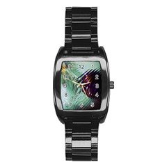 Out Of Time Glass Pearl Flowag Stainless Steel Barrel Watch by Nexatart