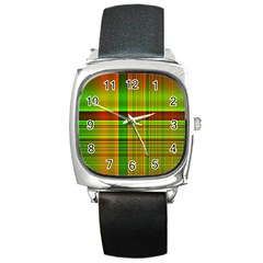 Multicoloured Background Pattern Square Metal Watch by Nexatart