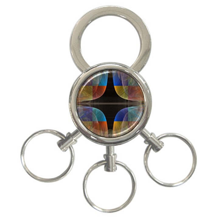 Black Cross With Color Map Fractal Image Of Black Cross With Color Map 3-Ring Key Chains