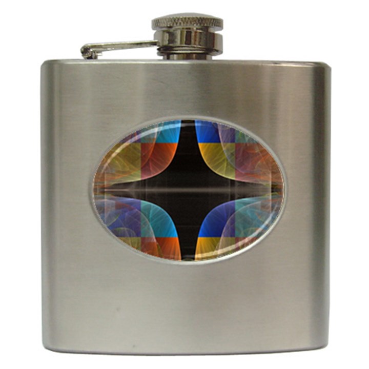 Black Cross With Color Map Fractal Image Of Black Cross With Color Map Hip Flask (6 oz)