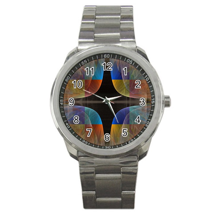 Black Cross With Color Map Fractal Image Of Black Cross With Color Map Sport Metal Watch