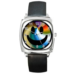 Simple Smiley In Color Square Metal Watch by Nexatart