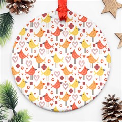 Happy Birds Seamless Pattern Animal Birds Pattern Ornament (round) by Nexatart