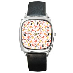 Happy Birds Seamless Pattern Animal Birds Pattern Square Metal Watch by Nexatart