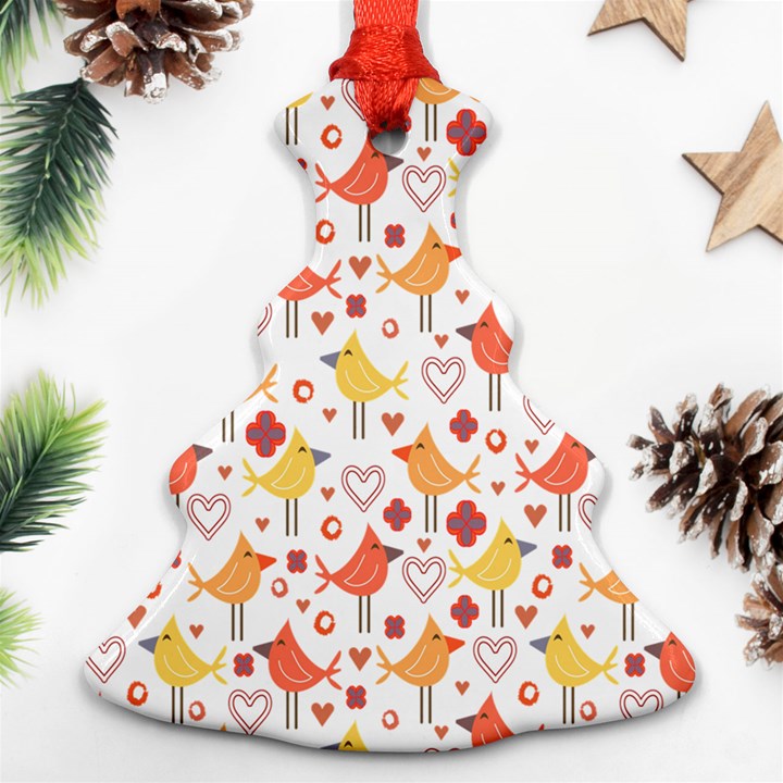 Happy Birds Seamless Pattern Animal Birds Pattern Christmas Tree Ornament (Two Sides)