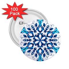 Blue Snowflake On Black Background 2 25  Buttons (100 Pack)  by Nexatart