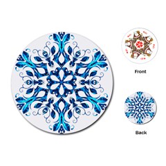 Blue Snowflake On Black Background Playing Cards (round)  by Nexatart